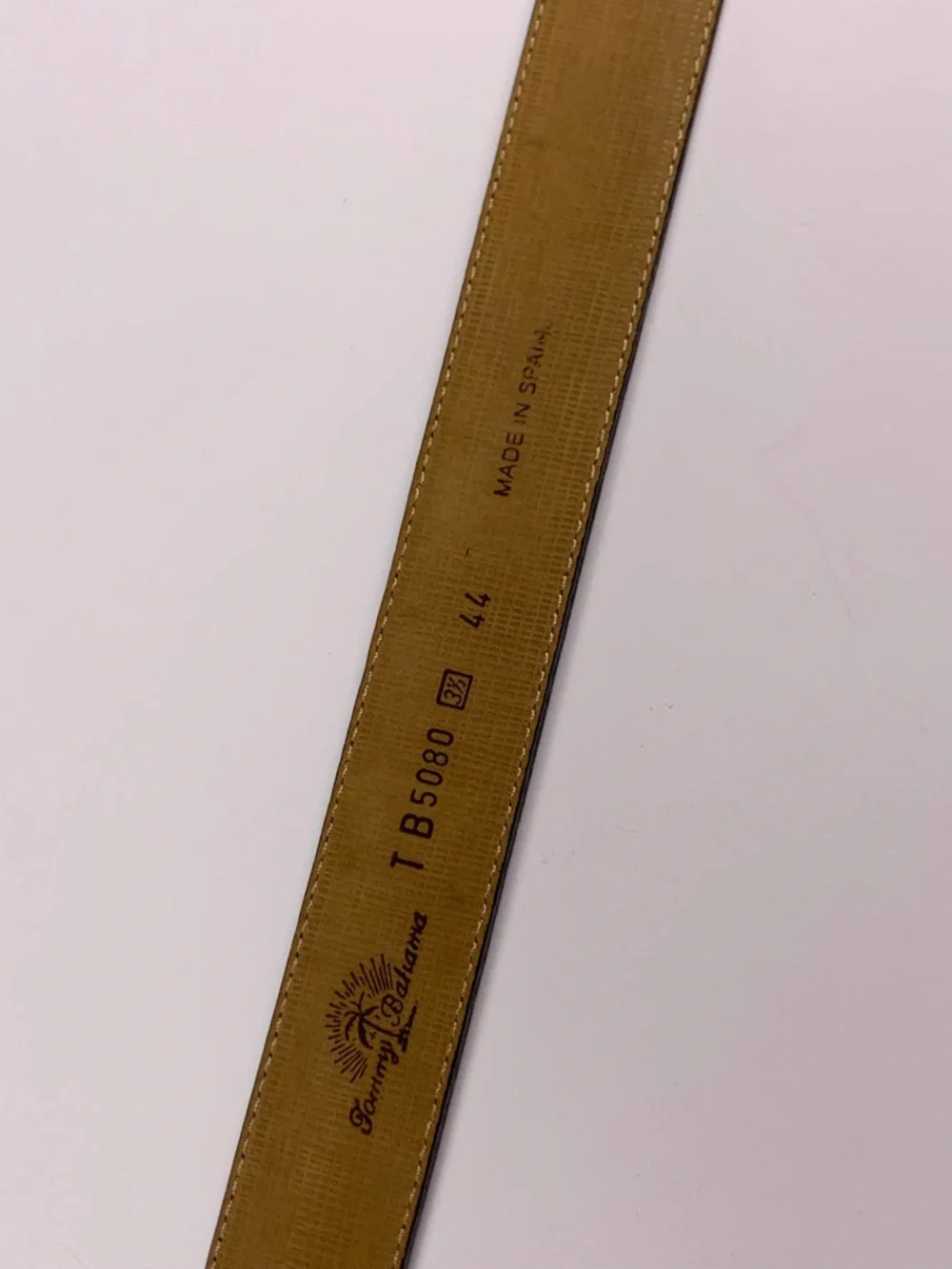 Tommy Bahama Belt 44 Tan Brown Canvas Leather Made Spain TB5080 Mens